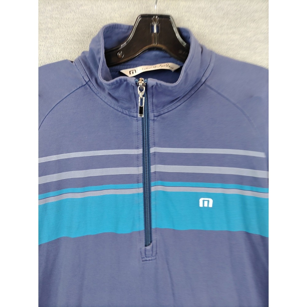 Travis‎ Mathew Mens Jacket M Blue Stripe Long Sleeve 1/4 Zip Golf Performance